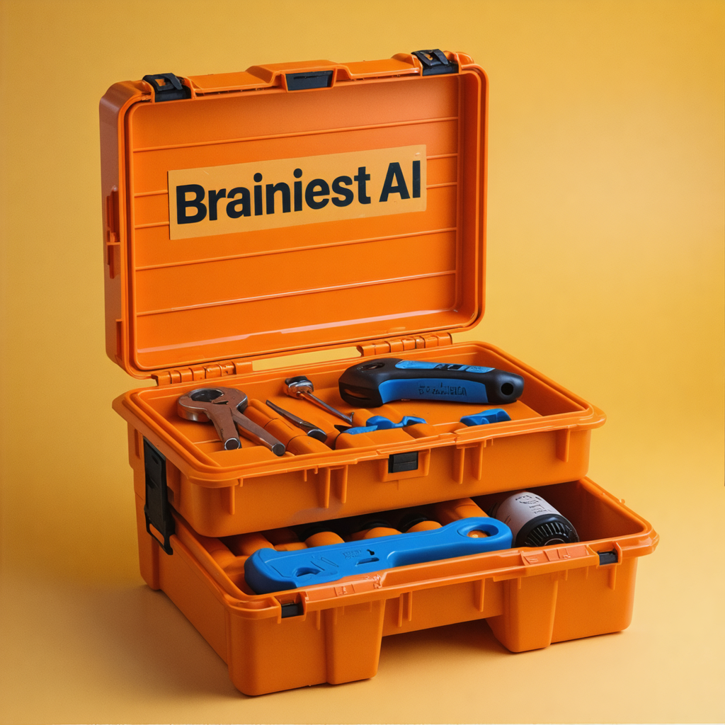 A multilevel toolbox symbolizing that Brainiest AI offers marketers a variety of different tools to help with their marketing tasks.