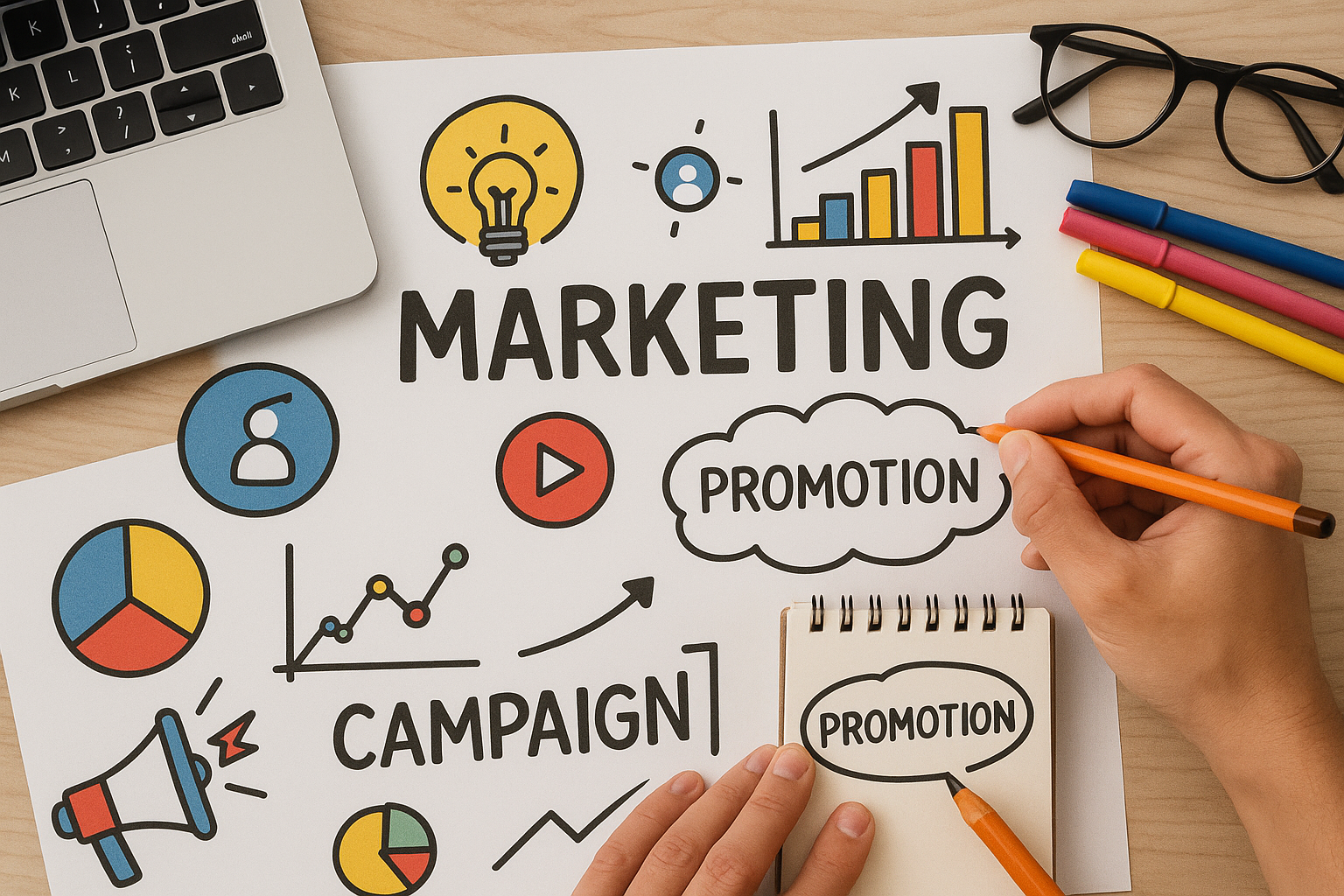 A person creating marketing campaigns to promote a new product or service